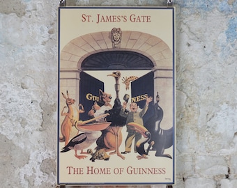 1990s Guinness St James Gate Poster, from Guinness Museum, By John Gilroy 1959, zookeeper with Guinness animals, Wall art decor