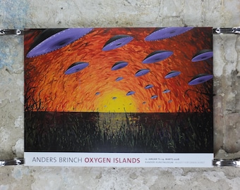 2008 Anders Brinch Poster, UFOs, Unidentified Flying Objects, Oxygen Islands, Science Fiction, pop art, gallery exhibition wall art decor