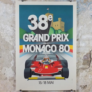 1980年モナコグランプリポスター、ジャック・グロニエ作、1989年モナコ自動車クラブ再版、モータースポーツ、壁アート装飾