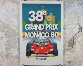 1980 Monaco Grand Prix Poster, by Jacques Grognet, 1989 re-edition from Automobile Club de Monaco, motor sport motorsport, wall art decor