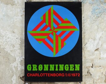 1972 Charlottenburg Grønningen Poster, Gronnigen, Copenhagen, Denmark, Modernism spiral, gallery exhibition wall art decor