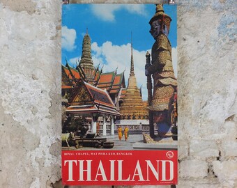1970s Thailand Travel Poster, Temple of the Emerald Buddha, Wat Phra Keo, Royal Chapel, Bangkok, , travel tourism, wall art retro decor