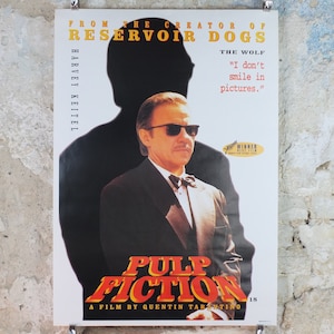 1994 Pulp Fiction Movie Poster, Harvey Keital as the Wolf, wall art cinema film memorabilia decor