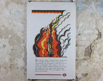 1966 Great Fire of London Poster, London Underground, Commemorating the Great Fire, by Edward McKnight Kauffer, The Tube, wall art decor