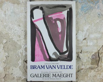 1980 Bram Van Valde Poster, Abstract Surrealism, Pink Tachisme and Lyrical Abstraction, Galerie Maeght, gallery exhibition wall art decor