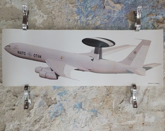 Original Vintage Poster Boeing E-3A Sentry by Keith Woodcock military air force airplane aeroplane  wall art 1980s
