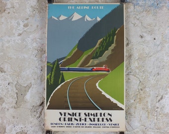 Original Venice Simplon Orient Express Poster, The Alpine Route by Fix Masseau, 1985 limited edition of 200, train, art deco, wall art decor