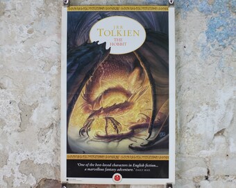 1992 Vintage Tolkien Centenary The Hobbit Poster, Smaug and the dragon hoard, Lonely Mountain, John Howe, illustration print wall art decor