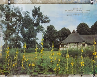 1980s Bauernhaus Schwerin East Germany Poster, DDR, Meuss, Mecklenburg, GDR travel tourism holiday vacation wall art decor