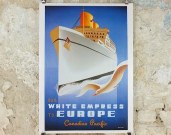 1997 Atlantic Cruise Travel Poster, White Empress by Couillard, Europe, Canadian Pacific, Cruise Advertising, travel tourism, wall art decor