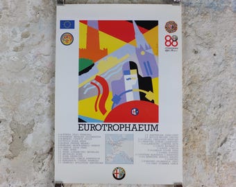 1990 Alfa Romeo Germany Poster, Hannover Eurotrophaeum 80th anniversary, Ottantanni, art deco style by Enrico Dordoni, wall art decor