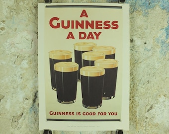 A Guinness a Day Poster, by John Gilroy 1929, Guinness is Good for You, Advertising campaign Wall art retro 1990s