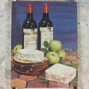 1960er Jahre Käse von Frankreich Poster, Weichkäse mit Äpfeln, Fromages de France, TRIMMED, Käseherstellung, Bordeaux, Küchendekor