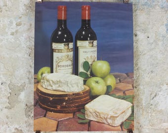 1960s Cheeses of France Poster, soft cheeses with apples, Fromages de France, TRIMMED, cheesemaking, Bordeaux, kitchenalia wall art decor