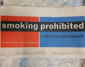 Original Vintage British No Smoking in this Compartment Bus Poster travel transport fine advertising print wall art retro 1970s