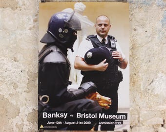 2009 Banksy V Bristol Museum Poster, Riot Copper on play horse, Policeman Bobby, Pop Art gallery exhibition, wall art decor
