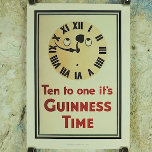 Guinness Meantime Poster, von John Gilroy 1934, Ten to One it Guinness Time, Werbeaktion Wandkunst Retro 1990er Jahre