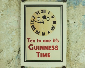 Guinness Meantime Poster, by John Gilroy 1934, Ten to One its Guinness Time, Advertising campaign Wall art retro 1990s