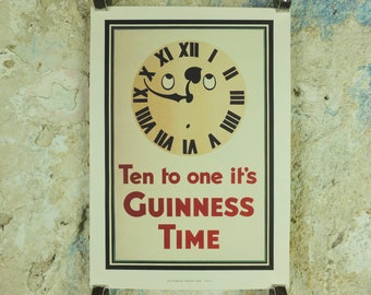 Affiche Guinness Meantime, par John Gilroy 1934, Ten to One its Guinness Time, Campagne publicitaire Art mural rétro des années 1990