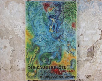 1973 Marc Chagall Poster, Die Zauberflote, Mozart, the Magic Flute, Opera, Cubism Expressionism, Mourlot, gallery exhibition, wall art decor