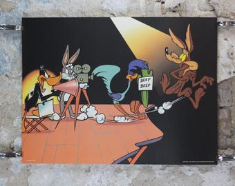 1995 Roadrunner & Wile E. Coyote Poster, Daffy Duck and Bugs Bunny, Looney Tunes and Merrie Melodies by Warner Bros, cartoon wall art decor