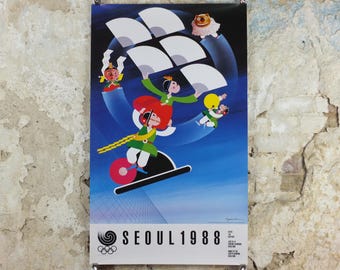 1988 Seoul Olympics Poster, by Kyoman Kim, Korean Fans, XXIV Olympiad, colourful sport wall art decor