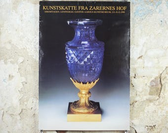 1990 Blue Crystal Vase Poster, Art Treasures of the Czars, Russian Cut Crystal Vase in Bronze Mount, From St Petersburg, wall art decor