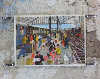 French Train Station Poster, Street Scenes by Helene Poirie, La Gare from Editions Bourrelier, wall art retro decor