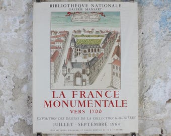 1964 Paris Views Poster, Roger de Gaignieres, Hotel de Sens, La France Monumentale vers 1700, Bibliotheque Nationale Paris, wall art decor
