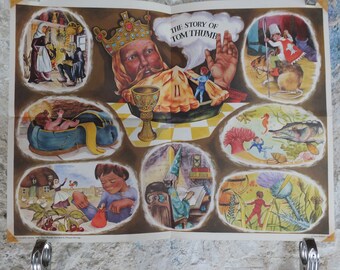 Original Vintage British Child Education The Story of Tom Thumb Poster mid century print wall art Monique Partridge 1968 1960s