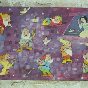Pôster de Branca de Neve e os Sete Anões dos anos 1970, mina de diamantes, memorabilia de filmes de cinema da Disney, decoração de arte de parede