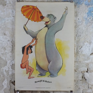 1970 Mogwhai & Baloo Poster, Il libro della giungla, Rudyard Kipling, disney cinema cimeli, decorazioni artistiche murali