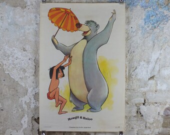 1970s Mogwhai & Baloo Poster, The Jungle Book, Rudyard Kipling, Disney movie cinema film memorabilia, wall art decor