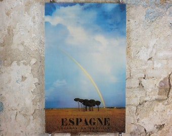 1960s Espagne Travel Poster, Rainbow over the fields of Castille, Champs de Castille, Vintage Spanish, wall art decor