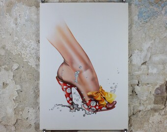 1972 Michael English Poster, Shoe from the "strikes water" series, High Heels, Gallery Exhibition wall art decor and memorabilia