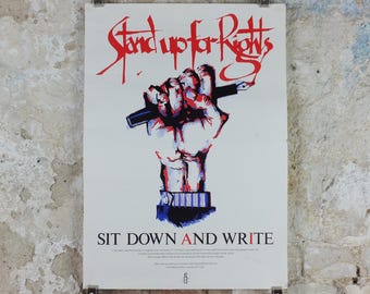 1980s Amnesty International Poster, Stand up for Rights, Sit Down and Write, Human Rights, wall art decor