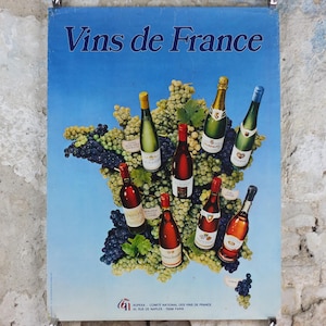 1974 Wines of France Poster, Types of French wines, Vins de France, advertising and marketing, Viticulture print wall art decor