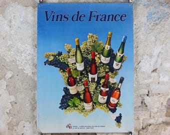 1974 Wines of France Poster, Types of French wines, Vins de France, advertising and marketing, Viticulture print wall art decor