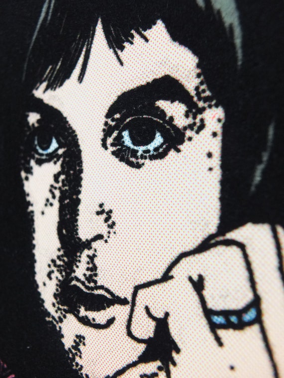 1975 Beatles Poster, Black Light Fluorescent in Felt, Colourful