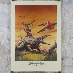 Póster de Rodney Matthews firmado en 1977, Out of an Amber Sky, arte de búsqueda de aventuras de ciencia ficción épica GA70, pósters de Big O, decoración de arte de pared de fantasía