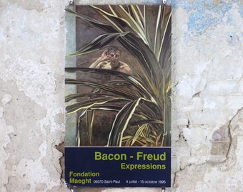 1995 Lucian Freud Poster, Interior With Plant, Reflection Listening, 1968, Maeght, Figurative Realism, gallery exhibition, wall art decor