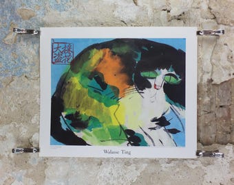 1989 Walasse Ting Poster, Surprise Cat, Chat Surprise, colourful popular figuratism, pop art, gallery, wall art decor