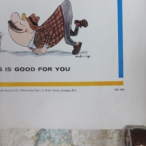 May include: A vintage Guinness advert with a cartoon illustration of a man in a brown suit and hat, and a dog. The text "Guinness is Good For You" is displayed. The artwork is signed "Moffuing".