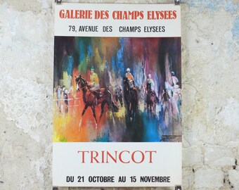 1969 Horse Racing Poster, race horses, Galerie des Champs Elysees, Paris, Georges Trincot, impressionism, gallery exhibition, wall art decor