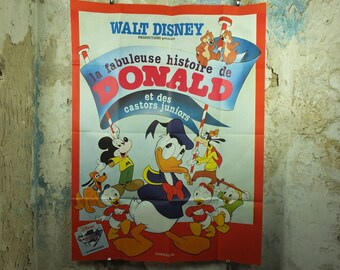 French Donald Duck large Poster, The Fabulous History of Donald Duck, French Grande, Large wall art 1980s cinema film memorabilia