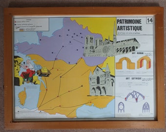 Original Vintage Rossignol French school poster gothic architecture lutece paris church cathedral masonry 1960s wall art