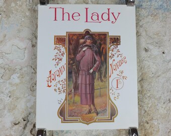 1960s The Lady Poster, Woman in mauve Flapper Autumn style from the 1920s, Womans magazine, fashion Advertising, art deco, wall art decor