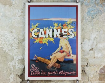 2002 Cannes Poster, The City of Elegant Sports, La Ville des sports elegants, by SEM, travel advertising print wall art decor