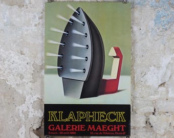 1980 Konrad Klapheck Poster, The Steam Iron or The Mother in Law 1968, Surrealism and Neorealism, Galerie Maeght, exhibition wall art decor