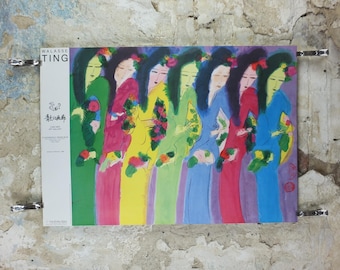 1988 Walasse Ting Poster, Seven Ladies with flowers and fans, colourful popular figuratism, pop art, gallery, wall art decor